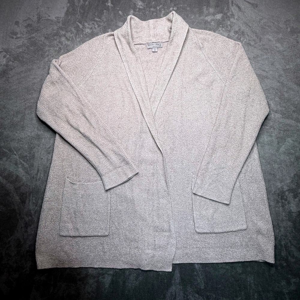 Barefoot Dreams CozyChic Lite Ribbed Shawl Collar Cardigan Gray 1X Beige Lounge